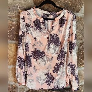 Talbots Floral Prints Silky Blouse 1/2 Button Up Size Large
